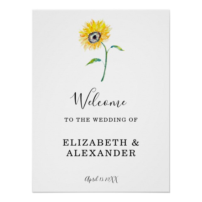 Watercolor Sunflower Welcome Wedding Elegant Chic Poster (Front)
