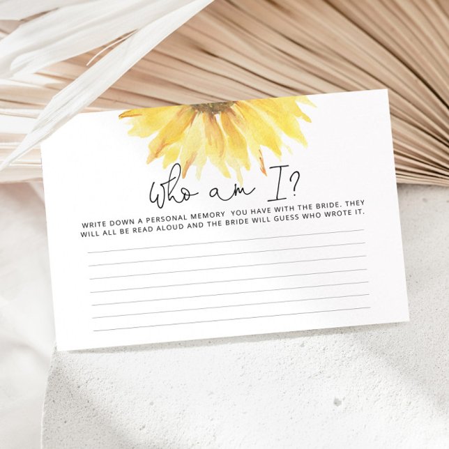 Watercolor sunflower Who am I bridal shower game Stationery (Creator Uploaded)