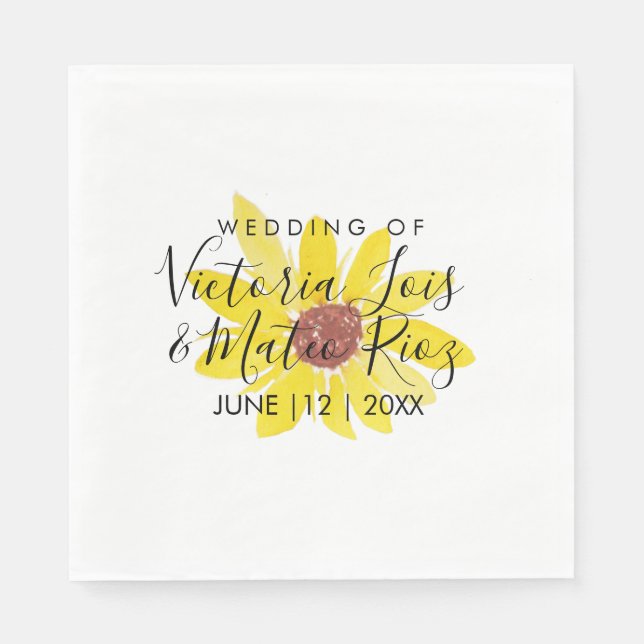 Watercolor Sunflower Wild Floral Yellow Wedding Napkins (Front)