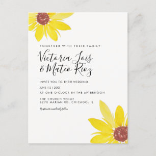 Watercolor Sunflower Wild Floral Yellow Wedding Postcard
