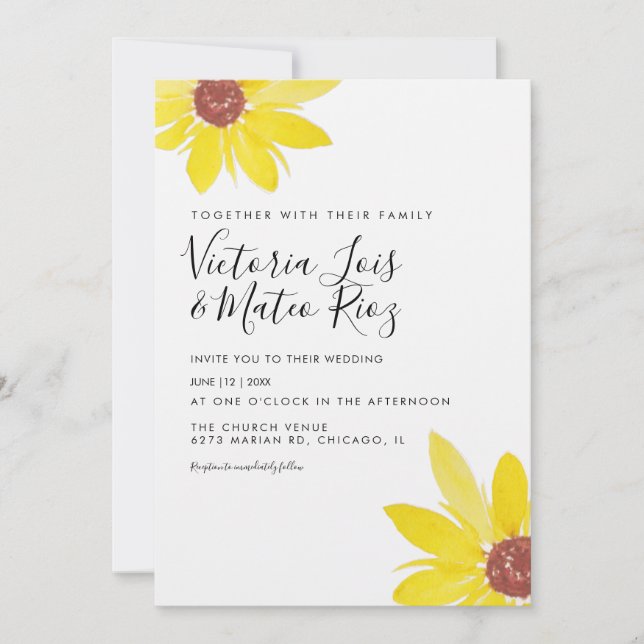 Watercolor Sunflower Wild Flower Rustic Wedding  Invitation (Front)