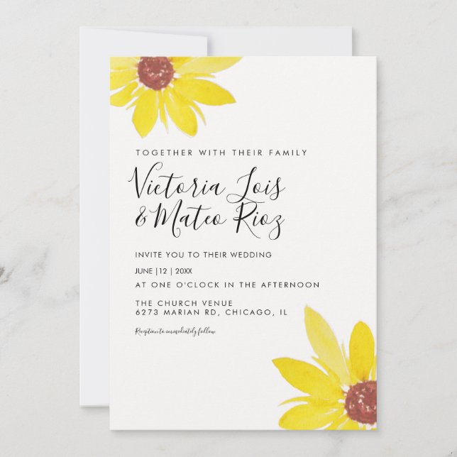 Watercolor Sunflower Wild Flower Wedding Invitation (Front)