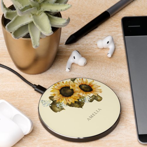 Watercolor Sunflower  Wireless Charger