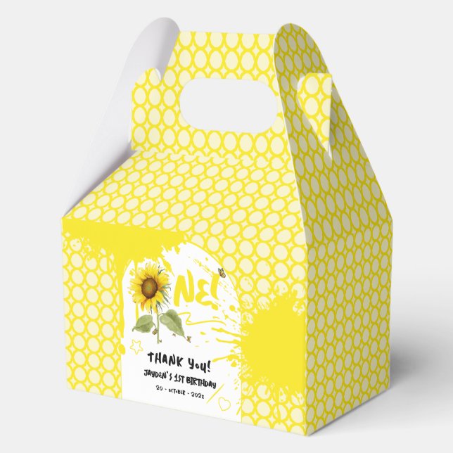 Watercolor Sunflower with Butterflies 1st Birthday Favor Boxes (Front)