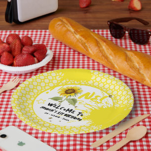 Watercolor Sunflower with Butterflies 1st Birthday Paper Plates