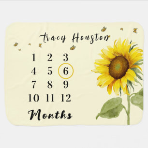Watercolor Sunflower with Butterflies Baby Blanket