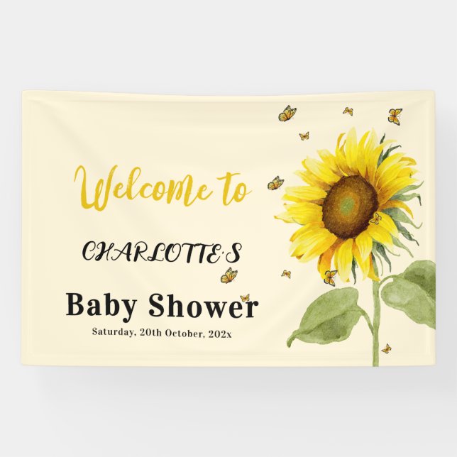 Watercolor Sunflower with Butterflies Baby Shower Banner (Horizontal)