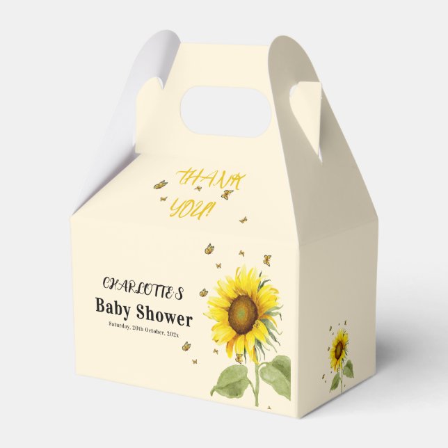 Watercolor Sunflower with Butterflies Baby Shower Favor Boxes (Front Side)