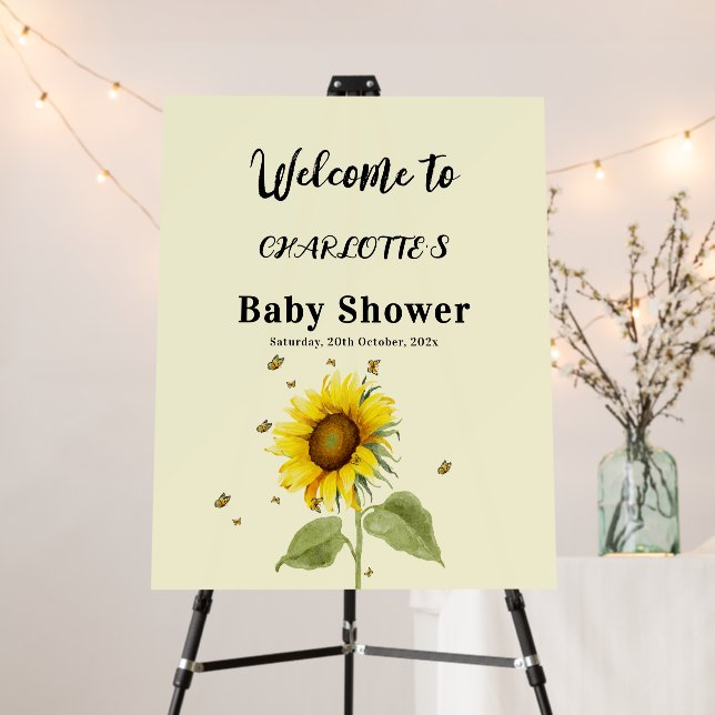 Watercolor Sunflower with Butterflies Baby Shower Foam Board (In Situ (Stand))