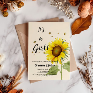 Watercolor Sunflower with Butterflies Baby Shower Invitation
