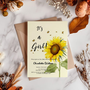 Watercolor Sunflower with Butterflies Baby Shower Invitation