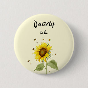 Watercolor Sunflower with Butterflies Daddy-to-be Button