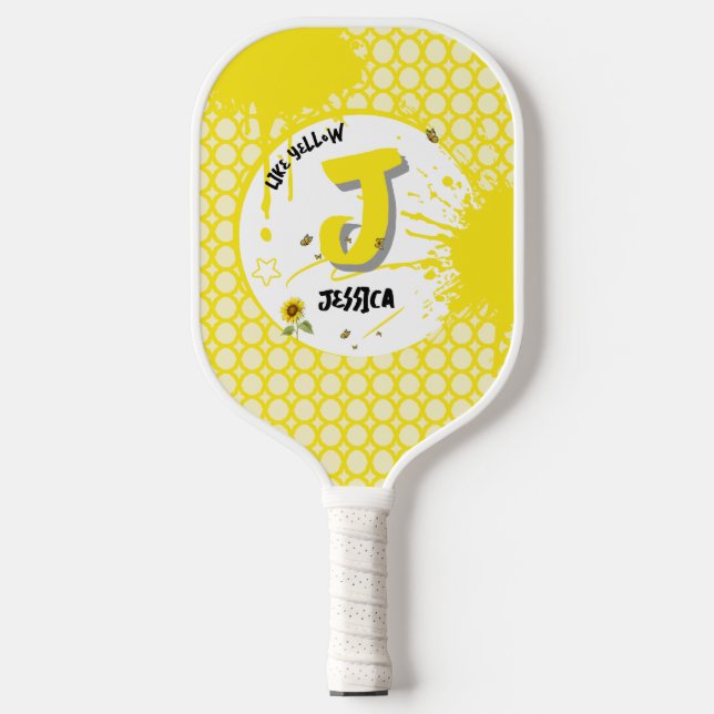 Watercolor Sunflower with Butterflies Like Yellow Pickleball Paddle (Front)