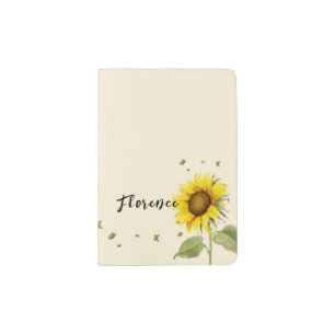 Watercolor Sunflower with Butterflies Passport Holder