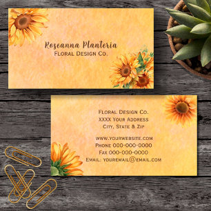 Watercolor Sunflower with Yellow Background Business Card