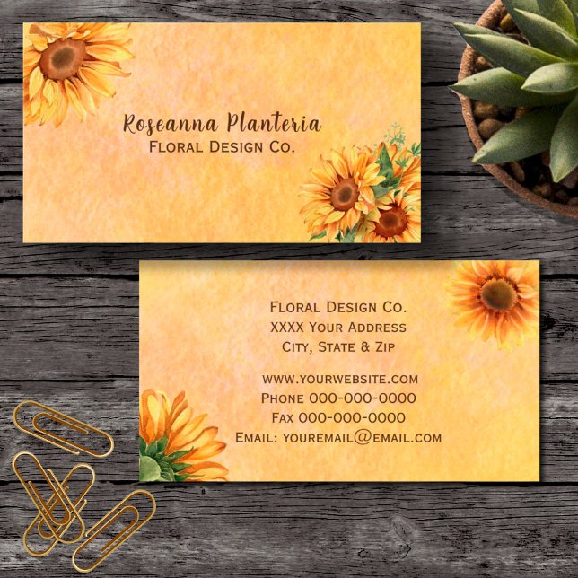 Watercolor Sunflower with Yellow Background Business Card (Creator Uploaded)