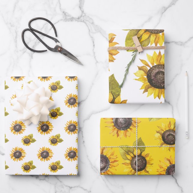 Watercolor Sunflower Wrapping Paper Sheets (Front)