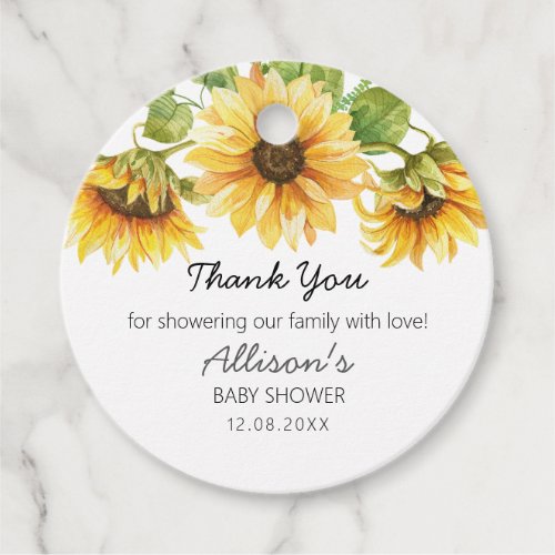 Watercolor Sunflower Yellow Floral Baby Shower Favor Tags