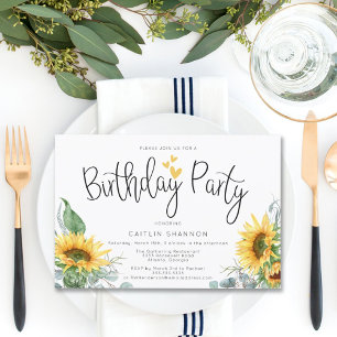 Watercolor Sunflower Yellow Plaid Birthday Party Invitation