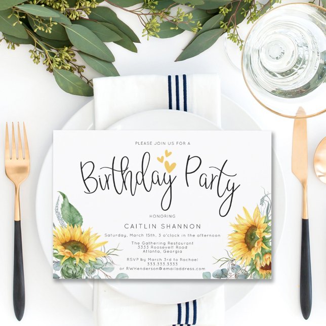 Watercolor Sunflower Yellow Plaid Birthday Party Invitation (Creator Uploaded)
