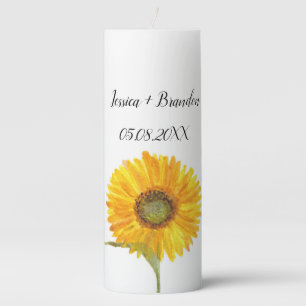 Watercolor Sunflower Yellow Rustic Floral Monogram Pillar Candle