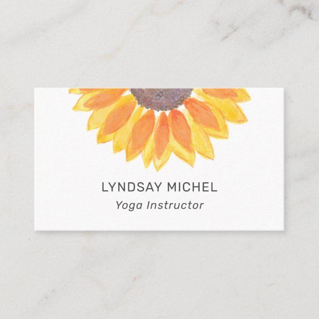 Watercolor Sunflower Yoga Instructor Business Card (Front)