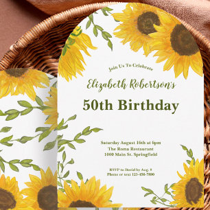 Watercolor Sunflowers 50th Birthday Invitation
