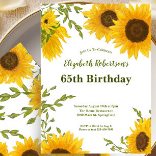 Watercolor Sunflowers 65th Birthday Invitation