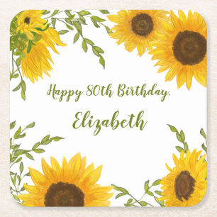 Watercolor Sunflowers 80th Birthday Coaster