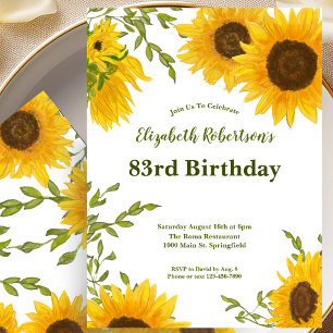 Watercolor Sunflowers 83rd Birthday Invitation