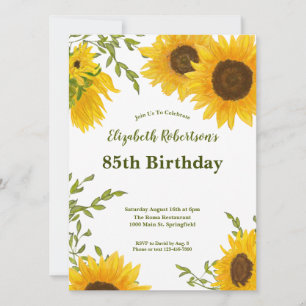 Watercolor Sunflowers 85th Birthday Invitation