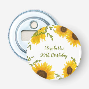 Watercolor Sunflowers 99th Birthday Party Favor Bottle Opener