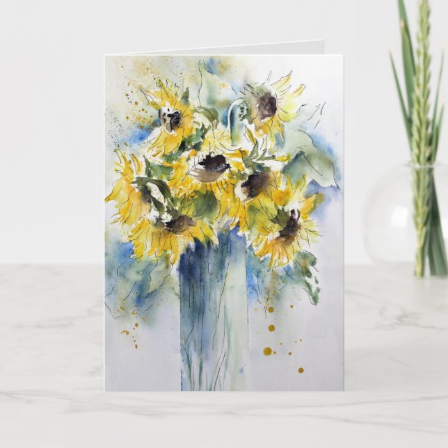 WATERCOLOR SUNFLOWERS ALL-OCCASION/BLANK CARD (Front)