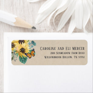 Watercolor Sunflowers and Butterflies Address Label