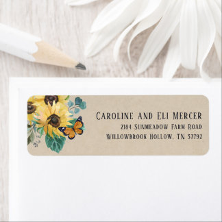 Watercolor Sunflowers and Butterflies Address Label