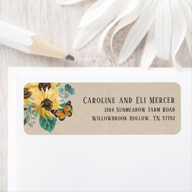 Watercolor Sunflowers and Butterflies Address Label (Insitu)