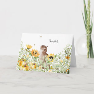 Watercolor Sunflowers and Cat Thanksgiving Card
