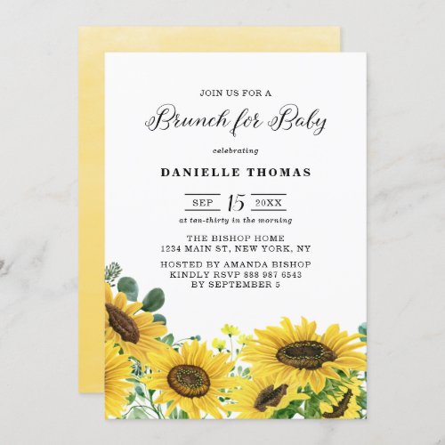 Watercolor Sunflowers and Eucalyptus Baby Brunch Invitation