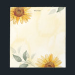 Watercolor Sunflowers and Eucalyptus Personalized  Notepad<br><div class="desc">A floral,  rustic,  whimsical and elegant notepad featuring watercolor illustrations of sunflowers and eucalyptus leaves in abstract yellow gradient background. You can Personalize by adding your name,  monogram or a short phrase. This notepad will be a perfect feminine accent for your office.</div>