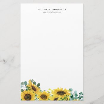 Watercolor Sunflowers And Eucalyptus Personalized Stationery by KeikoPrints at Zazzle