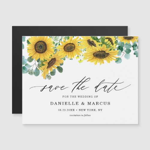 Watercolor Sunflowers and Eucalyptus Save the Date Magnetic Invitation