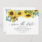 Watercolor Sunflowers and Eucalyptus Save the Date Postcard (Front/Back)