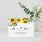 Watercolor Sunflowers and Eucalyptus Save the Date Postcard (Standing Front)