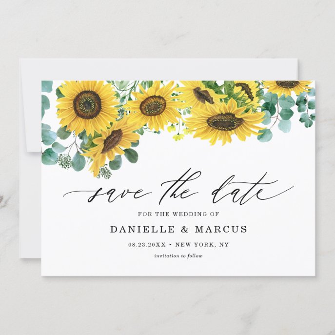 Watercolor Sunflowers and Eucalyptus Summer Save The Date