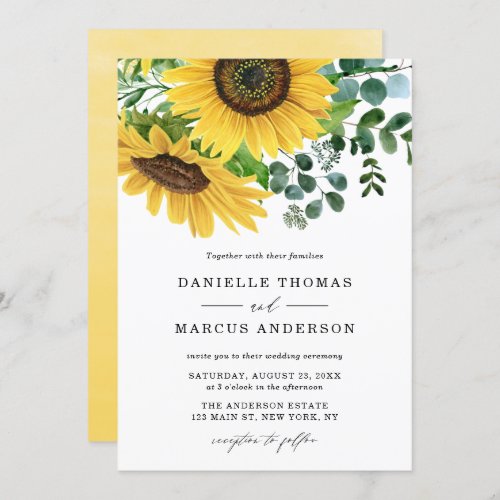 Watercolor Sunflowers and Eucalyptus Wedding Invitation