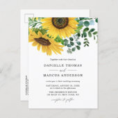 Watercolor Sunflowers and Eucalyptus Wedding Invitation Postcard (Front/Back)