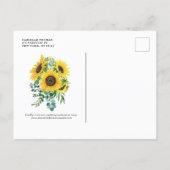 Watercolor Sunflowers and Eucalyptus Wedding Invitation Postcard (Back)