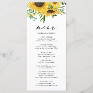Watercolor Sunflowers and Eucalyptus Wedding Menu