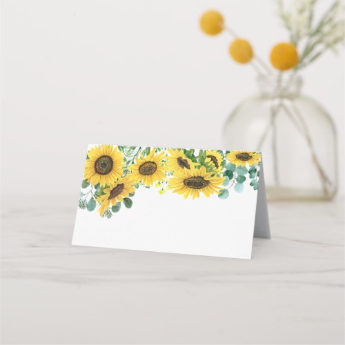 Watercolor Sunflowers and Eucalyptus Wedding Place Card