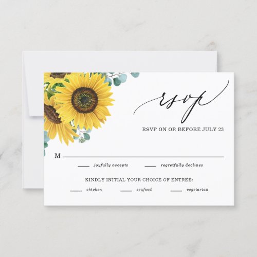 Watercolor Sunflowers and Eucalyptus Wedding RSVP Card